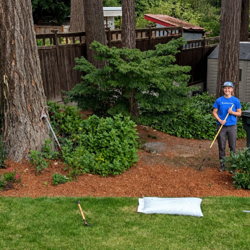 Linked Lives helper after yard cleanup